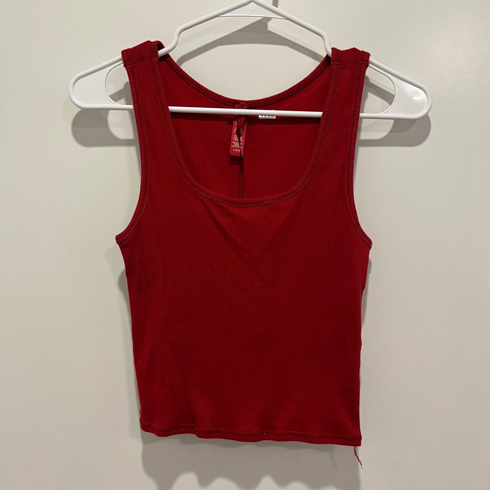 Skims Cotton Rib Tank Cherry Red Scoop Neck Sleeveless Top Large 9/1